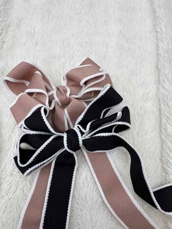 Anthropologie Black and Taupe Ribbon Bow Hair Clip Set - Picture 4 of 4